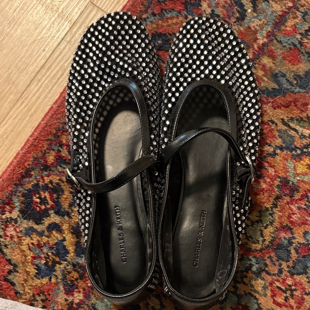 Charles & Keith Black Studded Flats